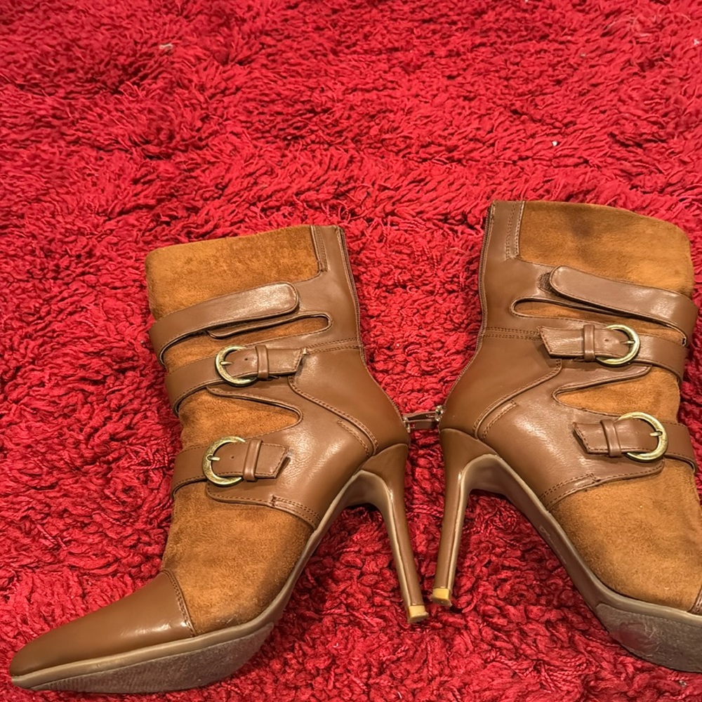 Brown suede and leather booties